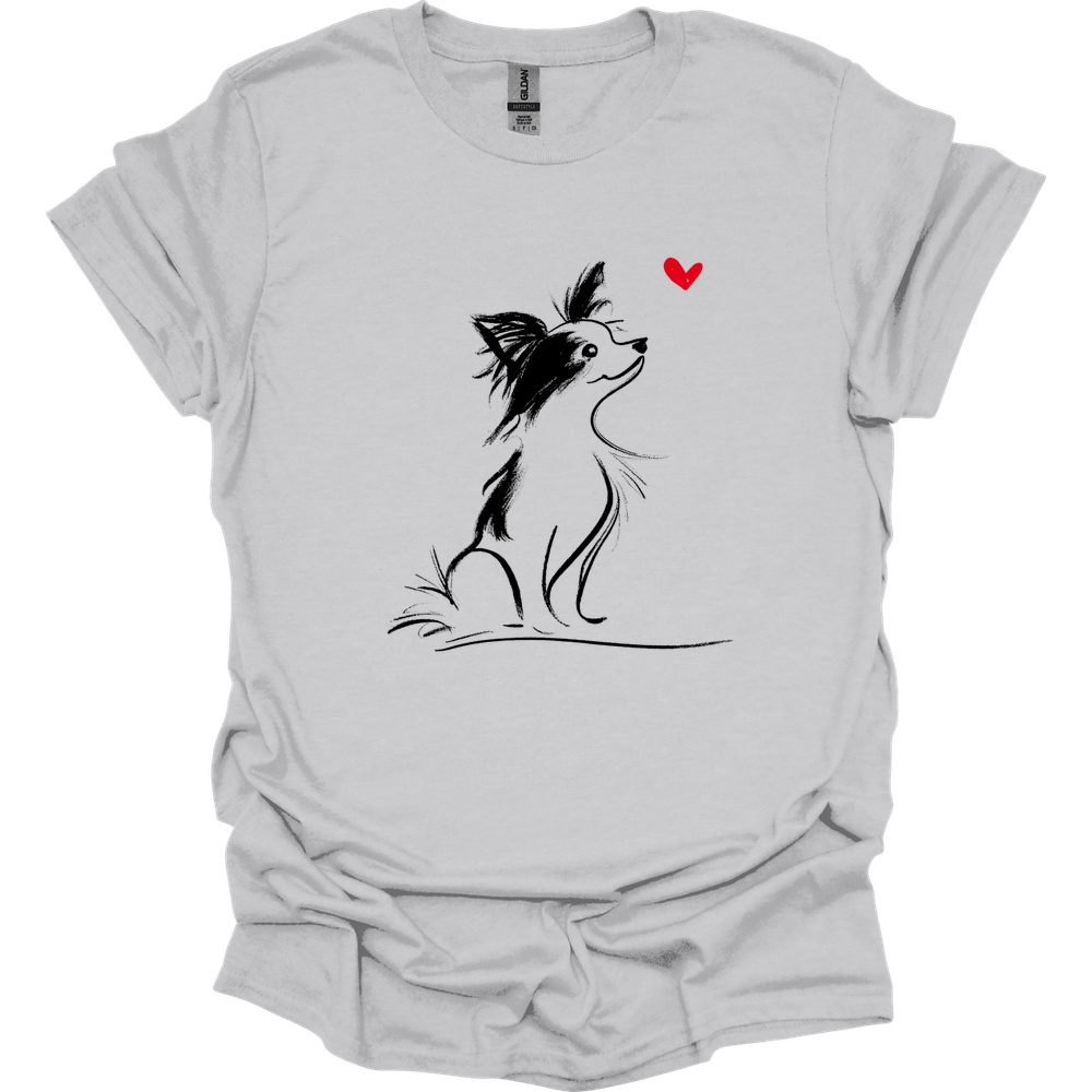 Papillon - Sketch Dog T-Shirt - Ice Grey