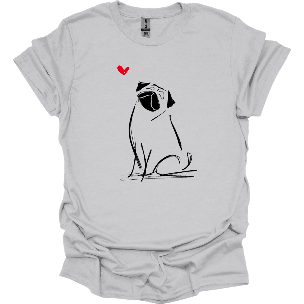 Pug - Sketch Dog T-Shirt - Ice Grey