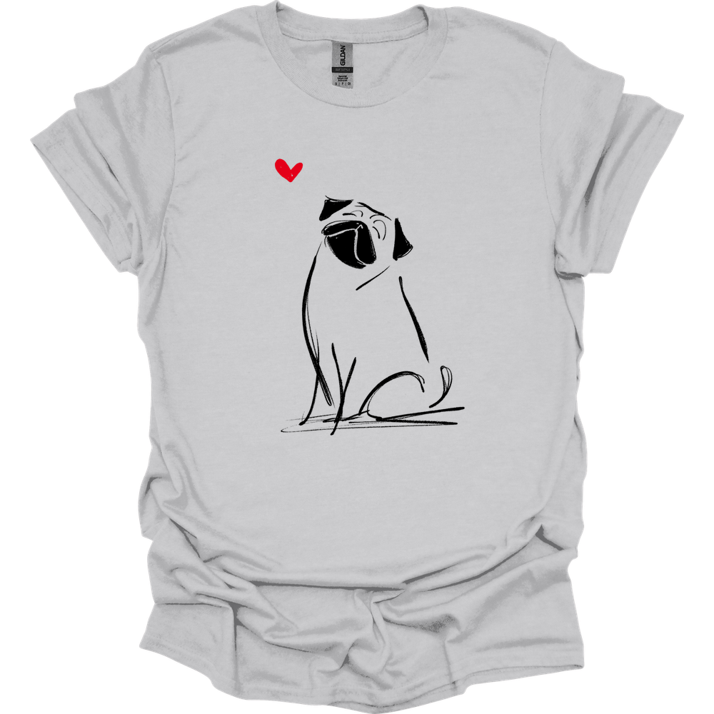 Pug - Sketch Dog T-Shirt - Ice Grey
