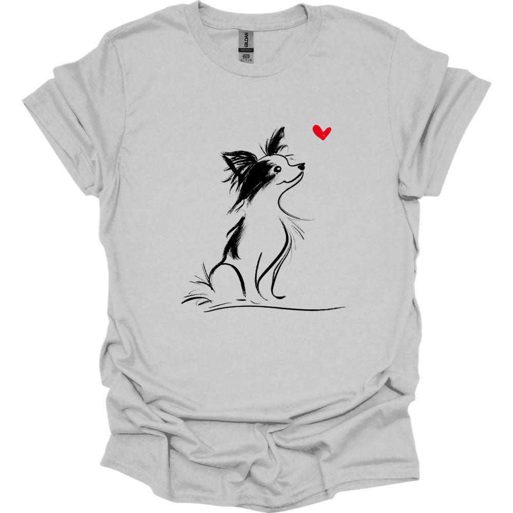 Papillon - Sketch Dog T-Shirt - Ice Grey