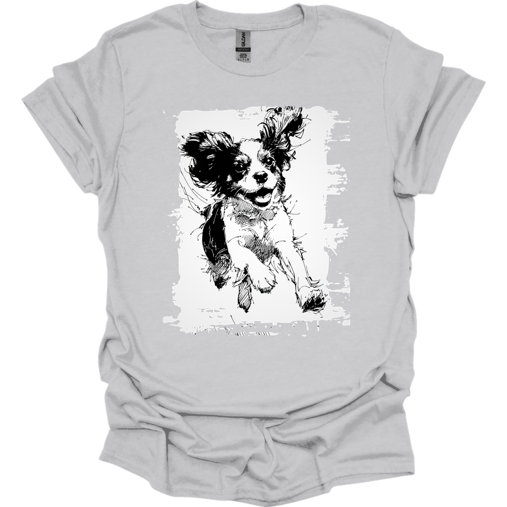 Cavalier King Charles Spaniel - Running Dog T-Shirt - Ice Grey