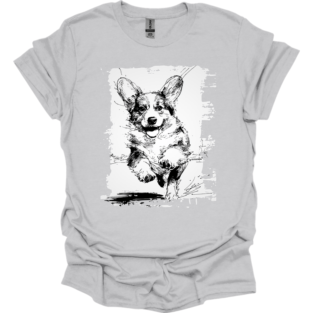 Corgi - Running Dog T-Shirt - Ice Grey