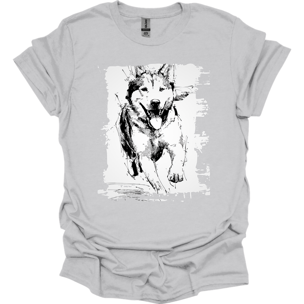 Siberian Husky - Running Dog T-Shirt - Ice Grey