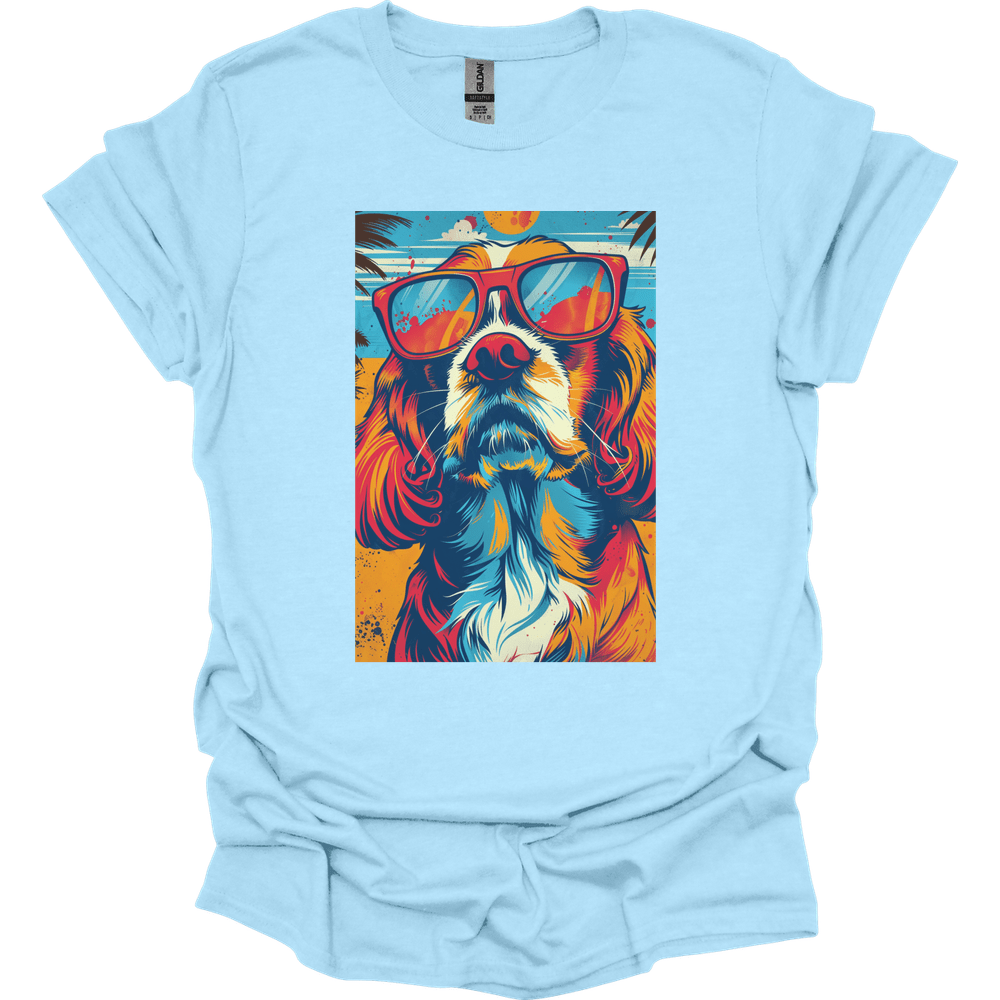 Cavalier King Charles Spaniel - Summer Dog T-Shirt - Light Blue
