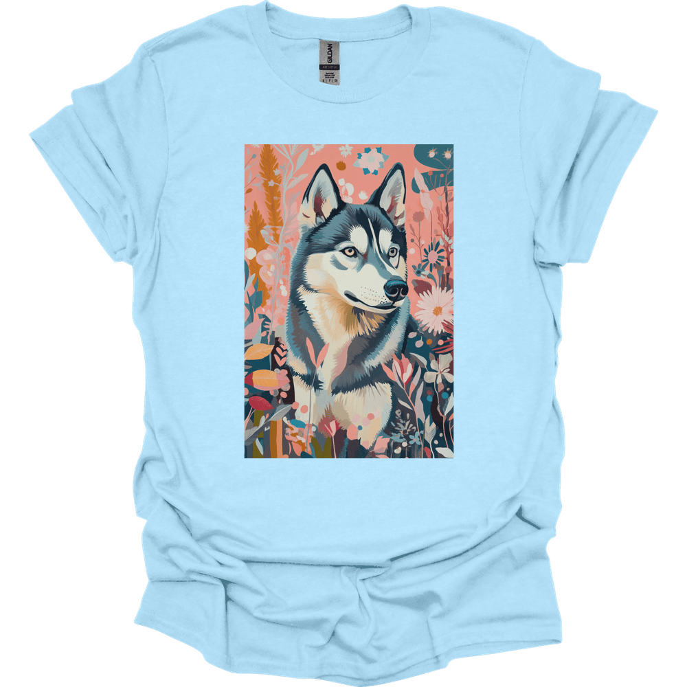 Siberian Husky - Boho Dog T-Shirt - Light Blue