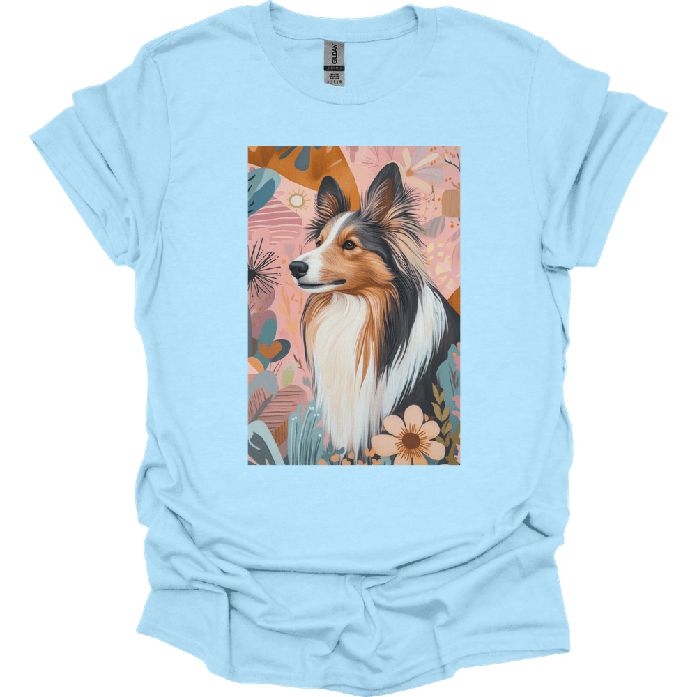 Shetland Sheepdog - Boho Dog T-Shirt - Light Blue