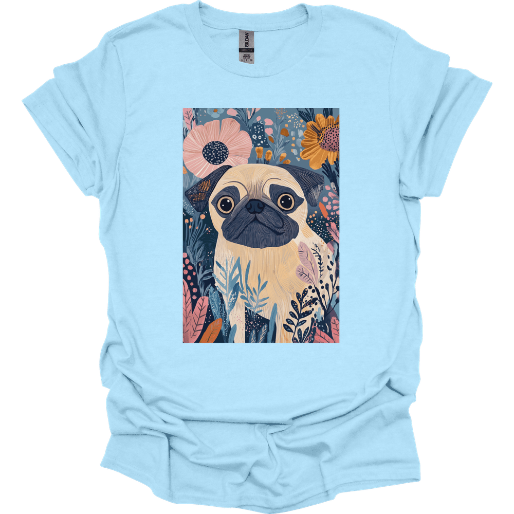 Pug - Boho Dog T-Shirt - Light Blue