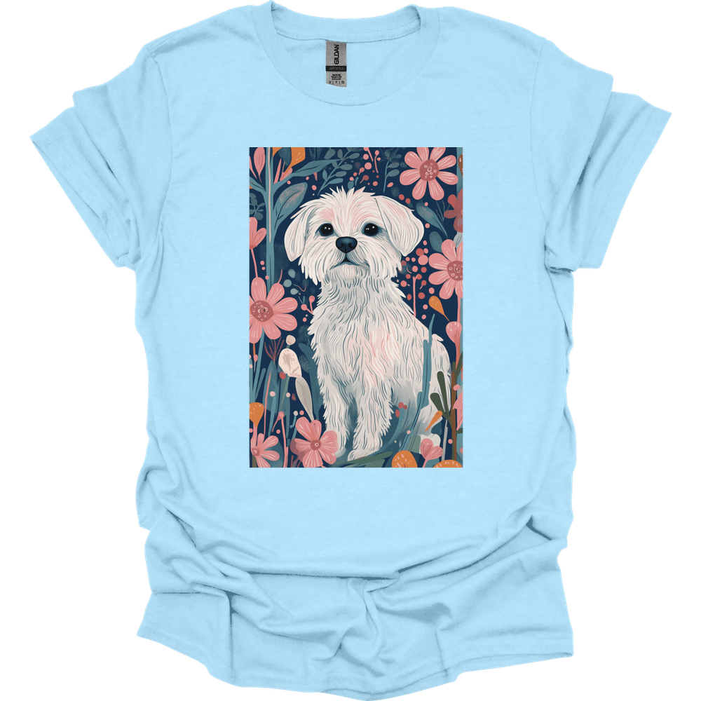 Maltese - Boho Dog T-Shirt - Light Blue