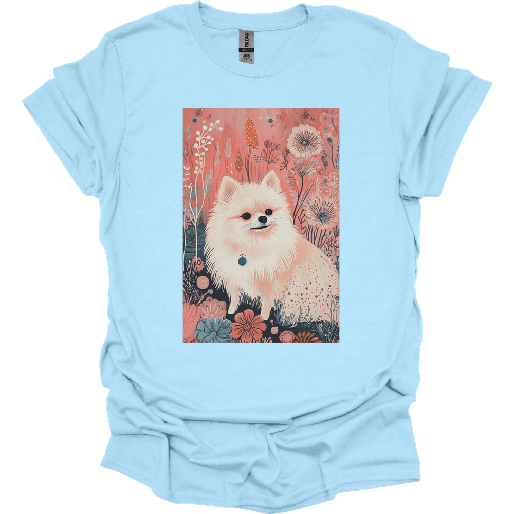 Pomeranian - Boho Dog T-Shirt - Light Blue