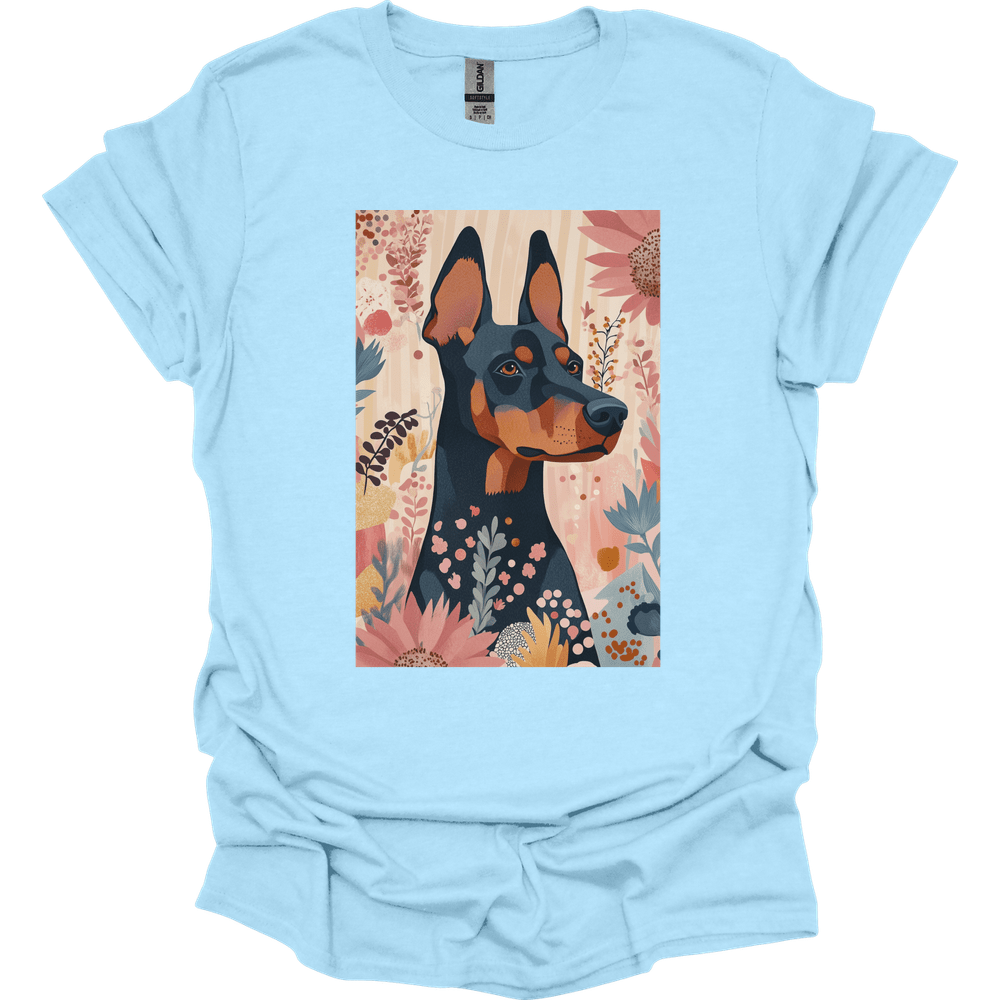 Doberman - Boho Dog T-Shirt - Light Blue