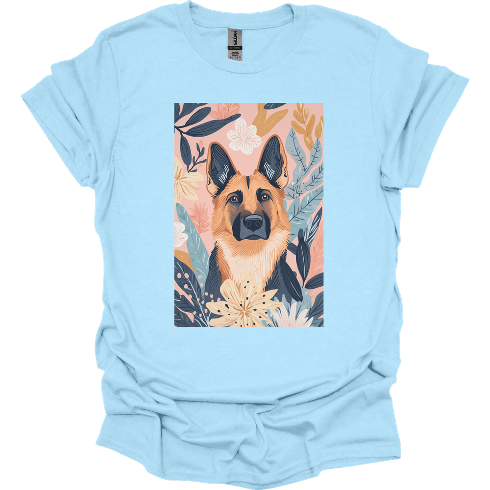 German Shepherd - Boho Dog T-Shirt - Light Blue