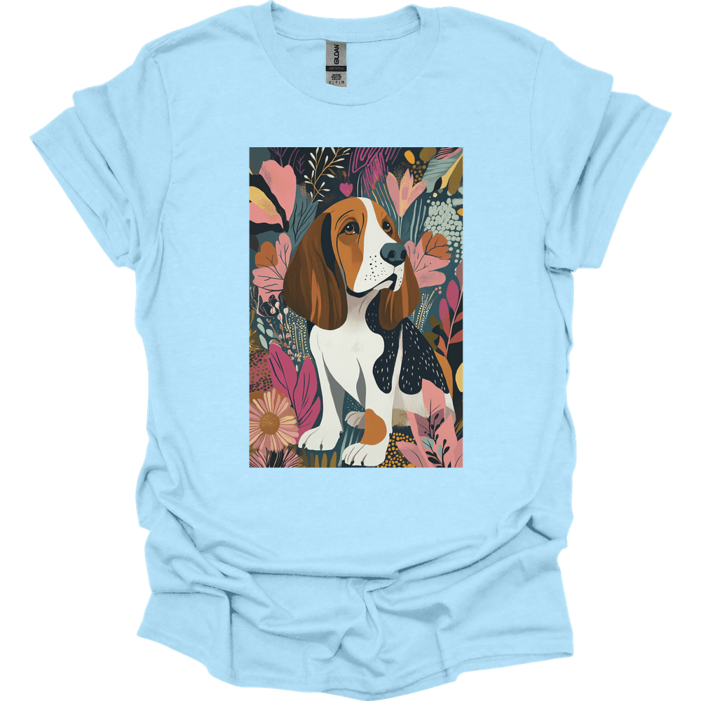 Basset Hound - Boho Dog T-Shirt - Light Blue