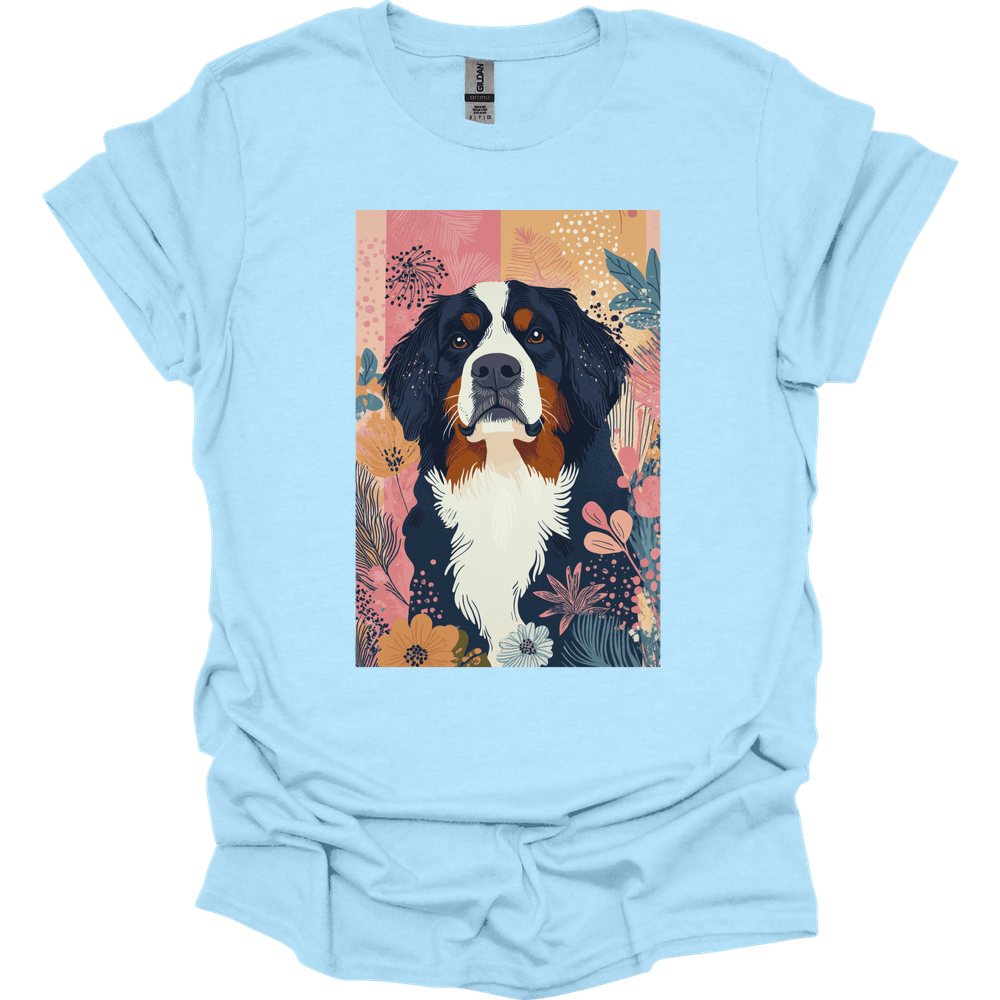 Bernese Mountain Dog - Boho Dog T-Shirt - Light Blue