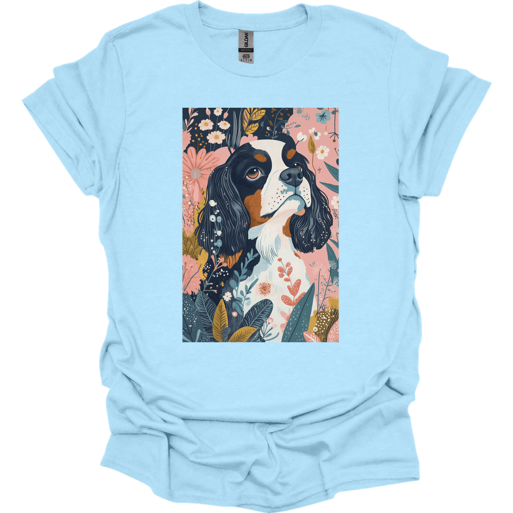 Cavalier King Charles Spaniel - Boho Dog T-Shirt - Light Blue