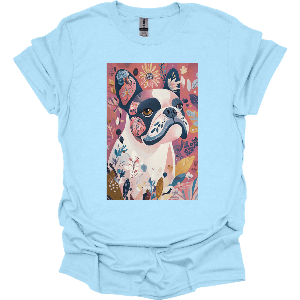 Bulldog - Boho Dog T-Shirt - Light Blue
