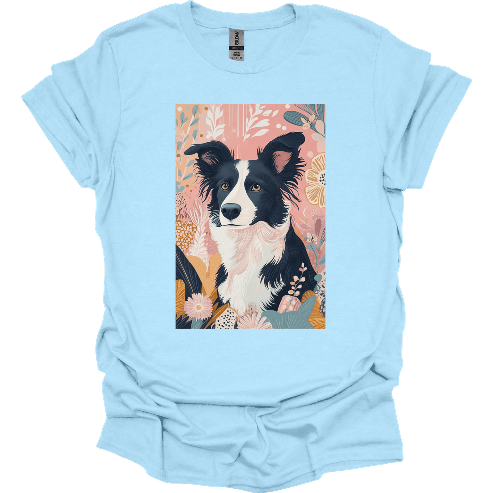 Border Collie - Boho Dog T-Shirt - Light Blue