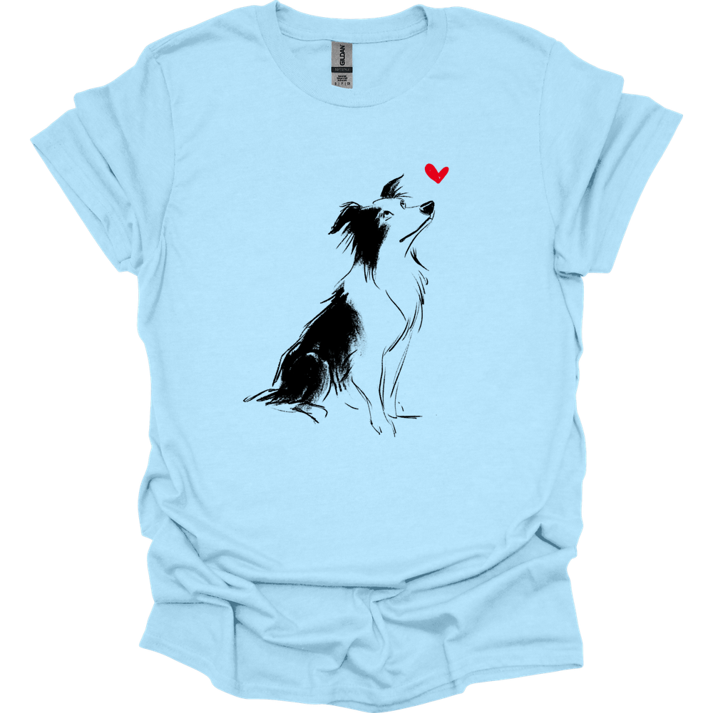 Border Collie - Sketch Dog T-Shirt - Light Blue