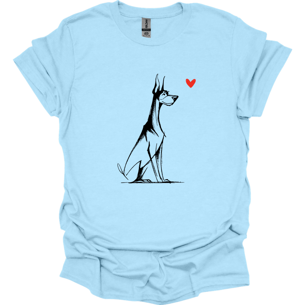 Doberman - Sketch Dog T-Shirt - Light Blue