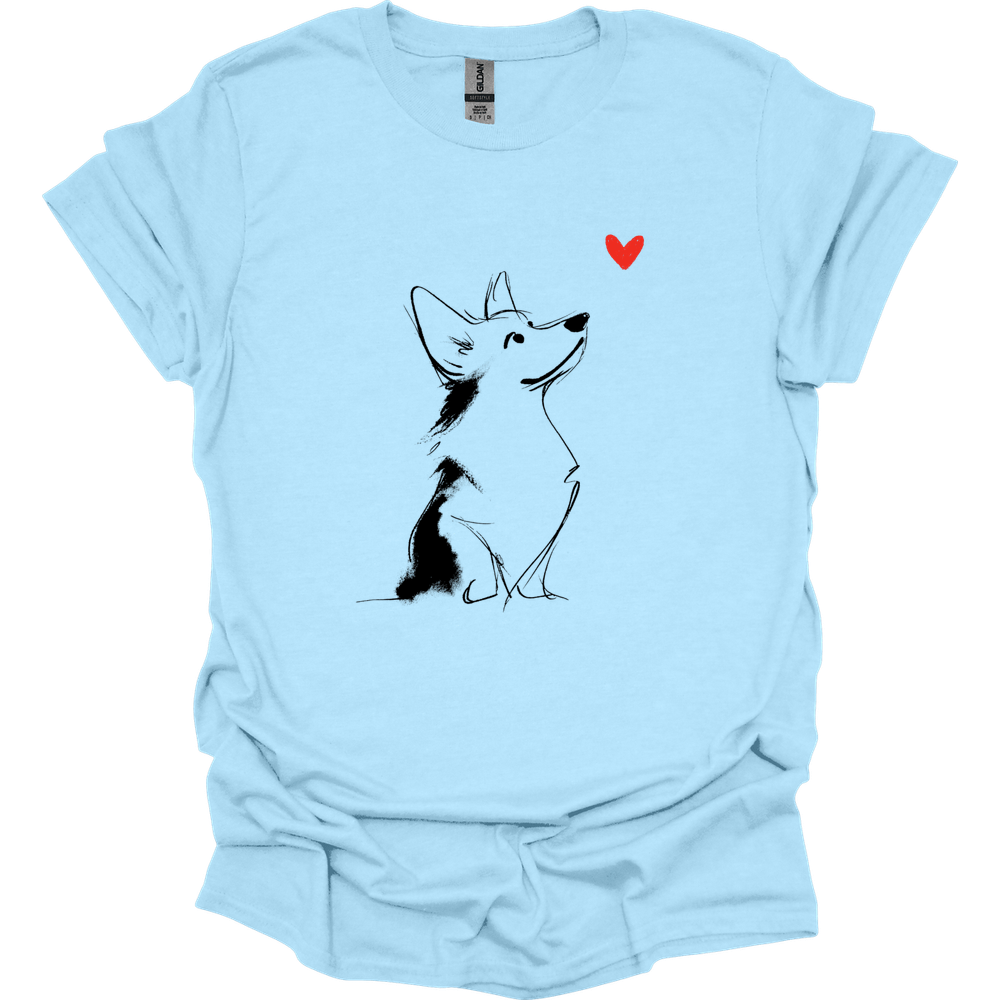 Corgi - Sketch Dog T-Shirt - Light Blue