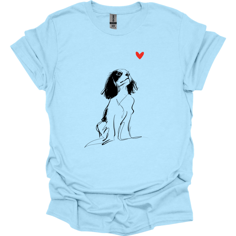 Cavalier King Charles Spaniel - Sketch Dog T-Shirt - Light Blue