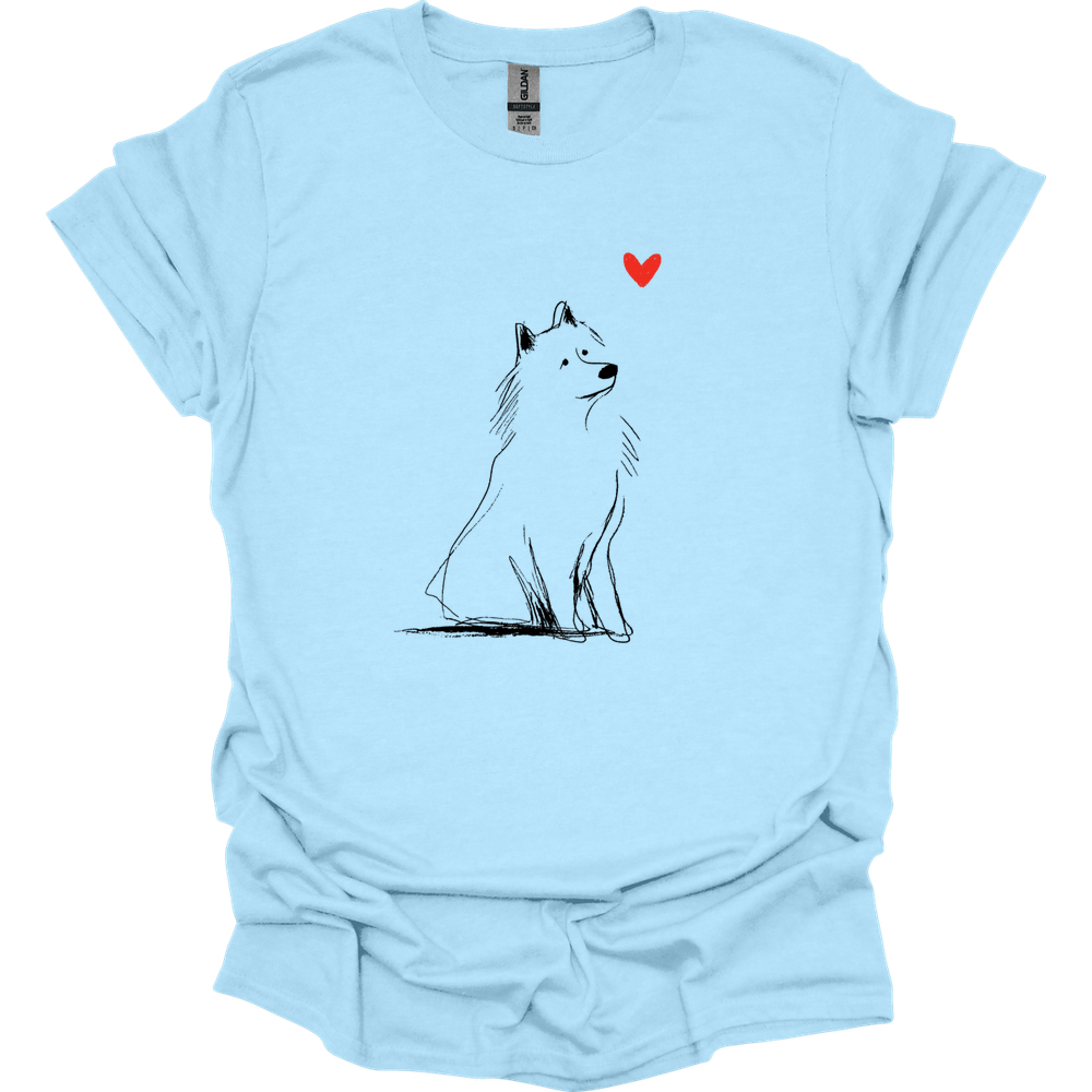 Samoyed - Sketch Dog T-Shirt - Light Blue