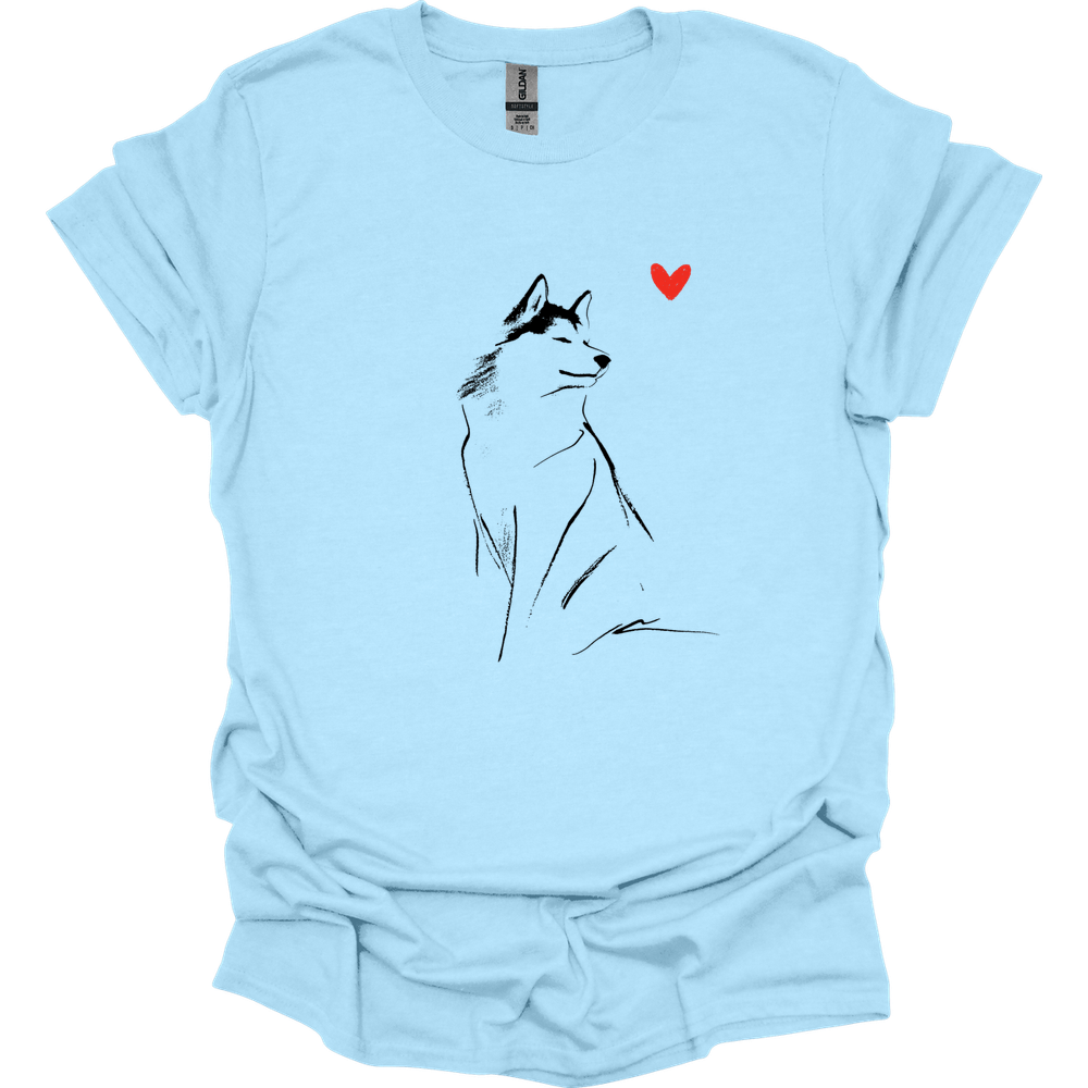 Siberian Husky - Sketch Dog T-Shirt - Light Blue