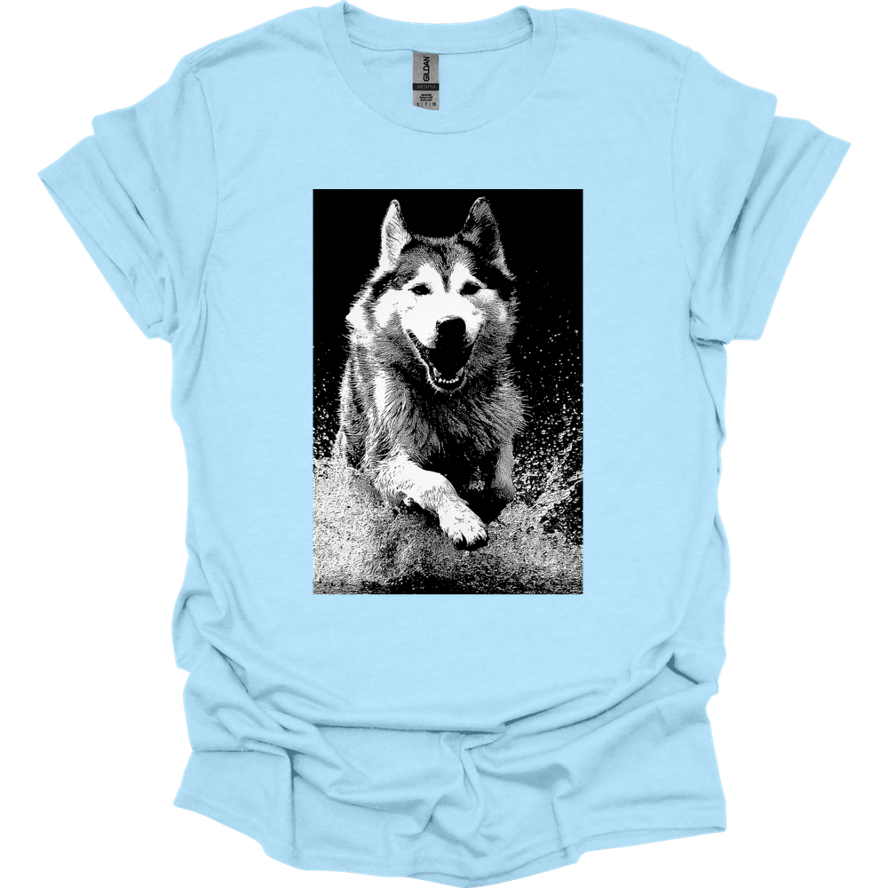 Siberian Husky - Puddle Dog T-Shirt - Light Blue