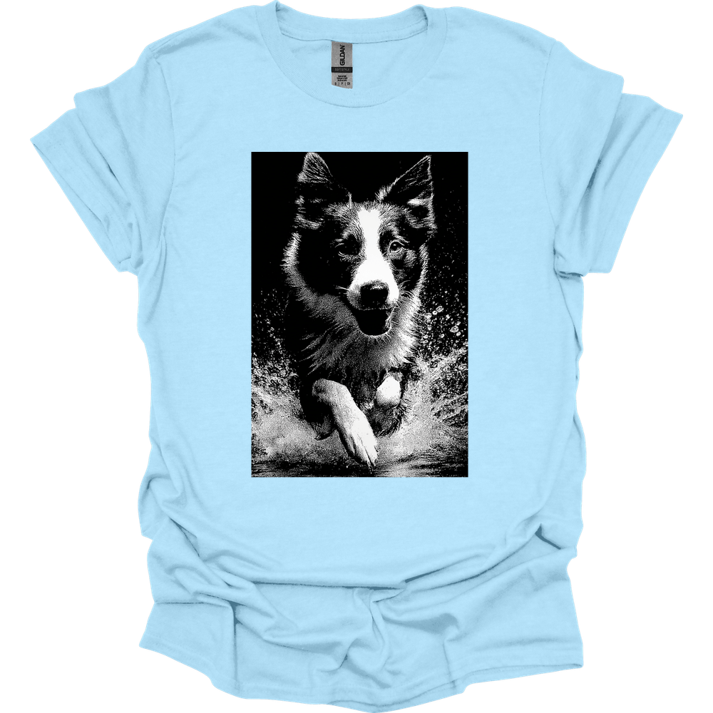 Border Collie - Puddle Dog T-Shirt - Light Blue