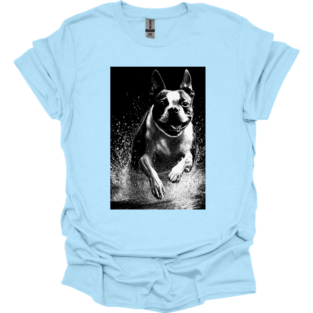 Boston Terrier - Puddle Dog T-Shirt - Light Blue