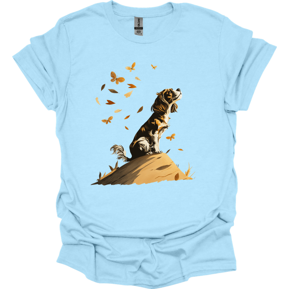 Cavalier King Charles Spaniel - Fall Dog T-Shirt - Light Blue