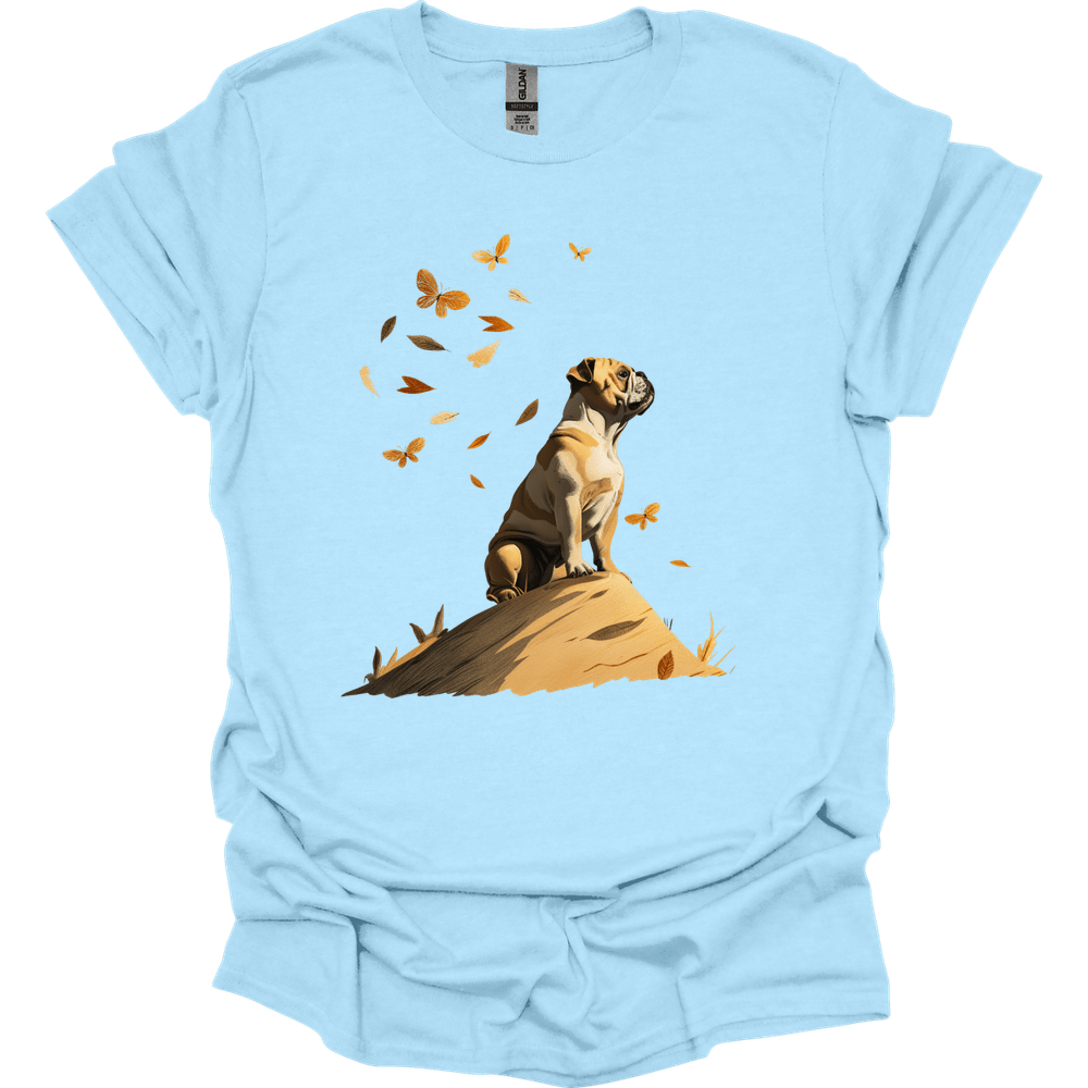 Bulldog - Fall Dog T-Shirt - Light Blue