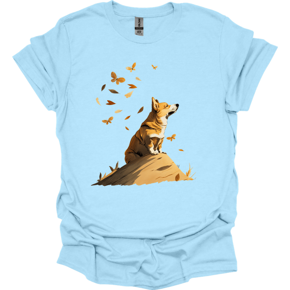Corgi - Fall Dog T-Shirt - Light Blue