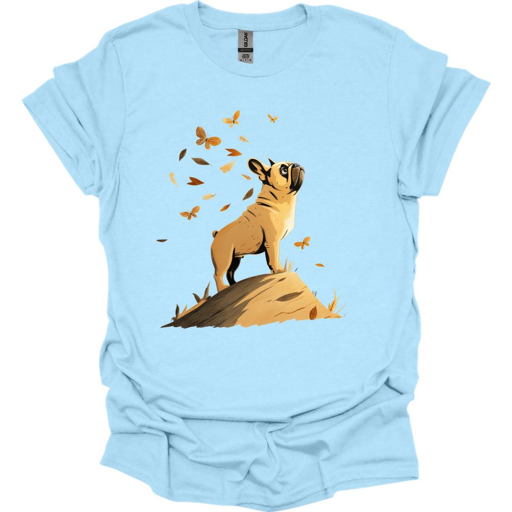 French Bulldog - Fall Dog T-Shirt - Light Blue