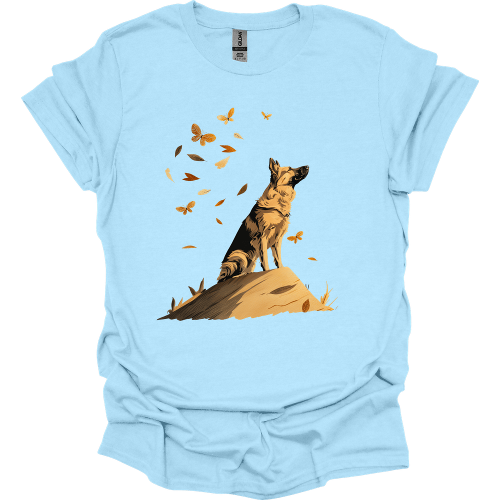 German Shepherd - Fall Dog T-Shirt - Light Blue