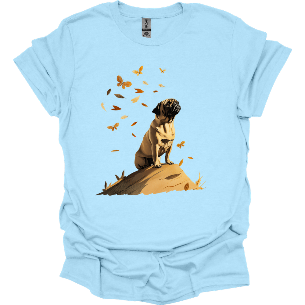 Pug - Fall Dog T-Shirt - Light Blue