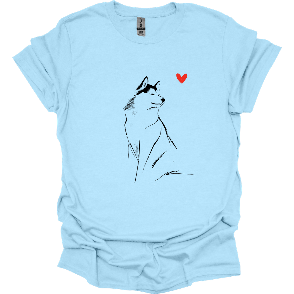 Siberian Husky - Sketch Dog T-Shirt - Light Blue