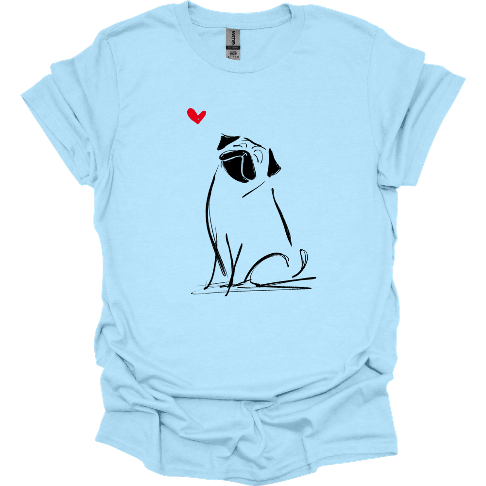 Pug - Sketch Dog T-Shirt - Light Blue