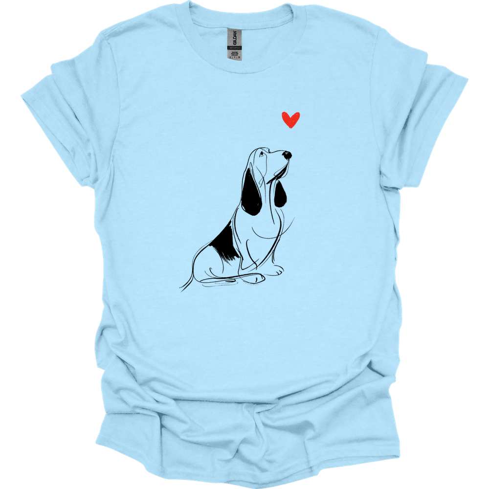 Basset Hound - Sketch Dog T-Shirt - Light Blue