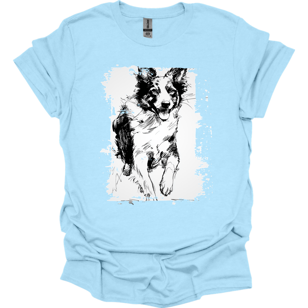 Border Collie - Running Dog T-Shirt - Light Blue
