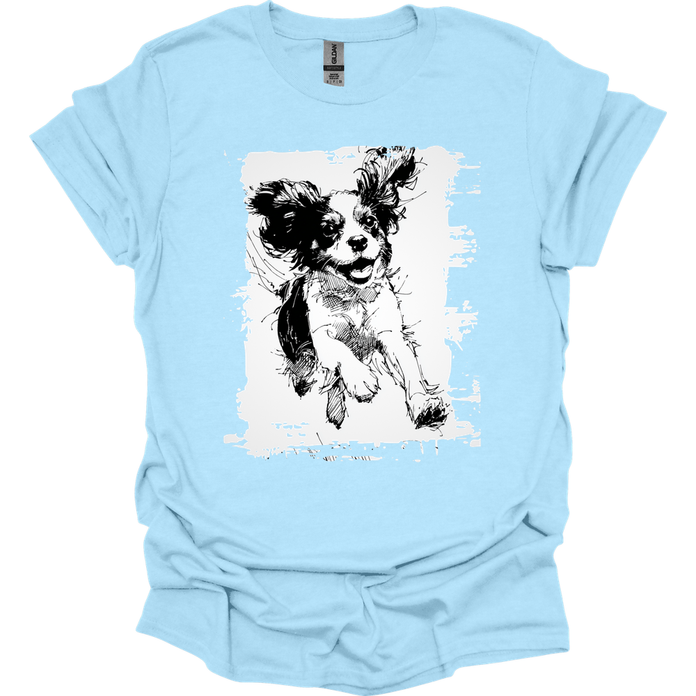 Cavalier King Charles Spaniel - Running Dog T-Shirt - Light Blue