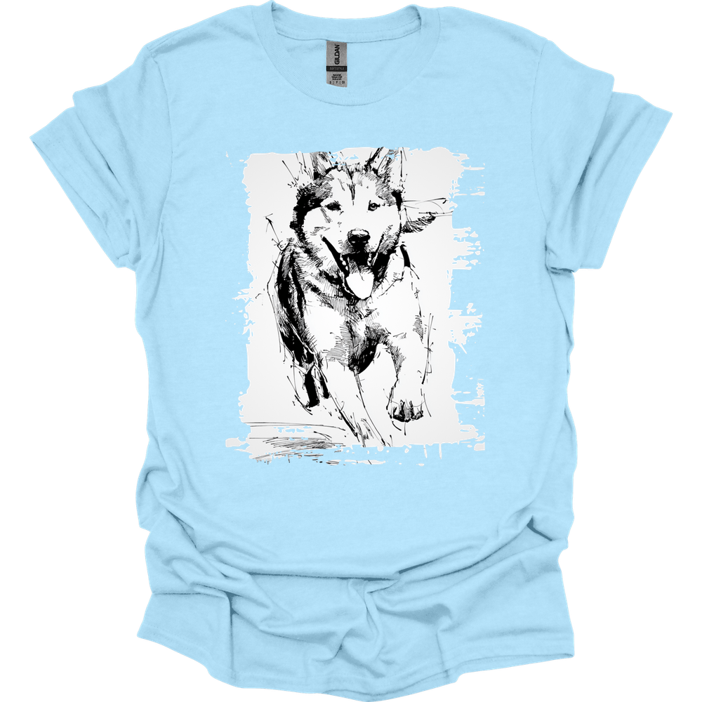Siberian Husky - Running Dog T-Shirt - Light Blue