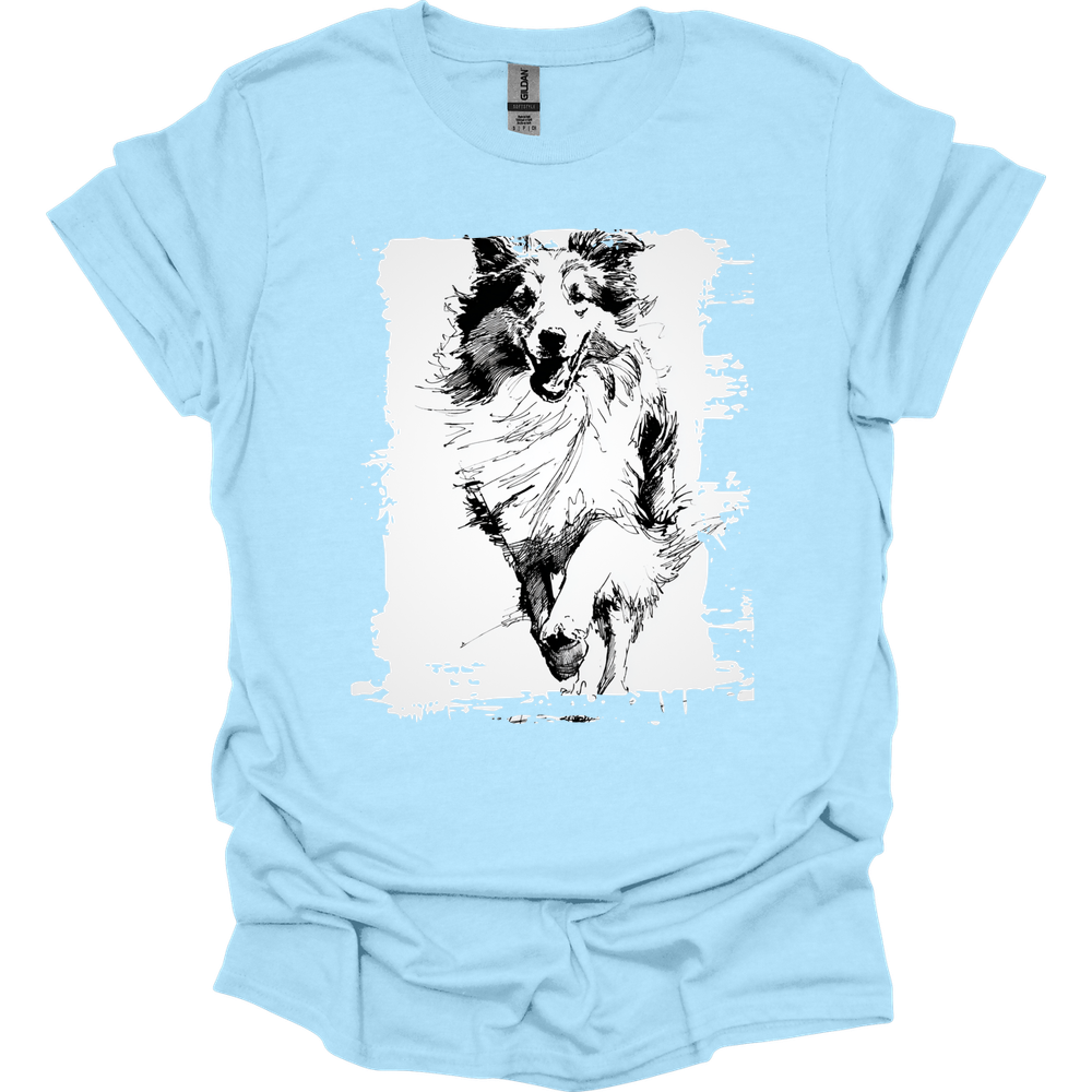 Shetland Sheepdog - Running Dog T-Shirt - Light Blue