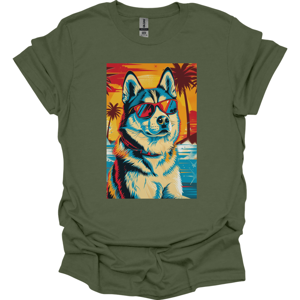 Siberian Husky - Summer Dog T-Shirt - Military Green