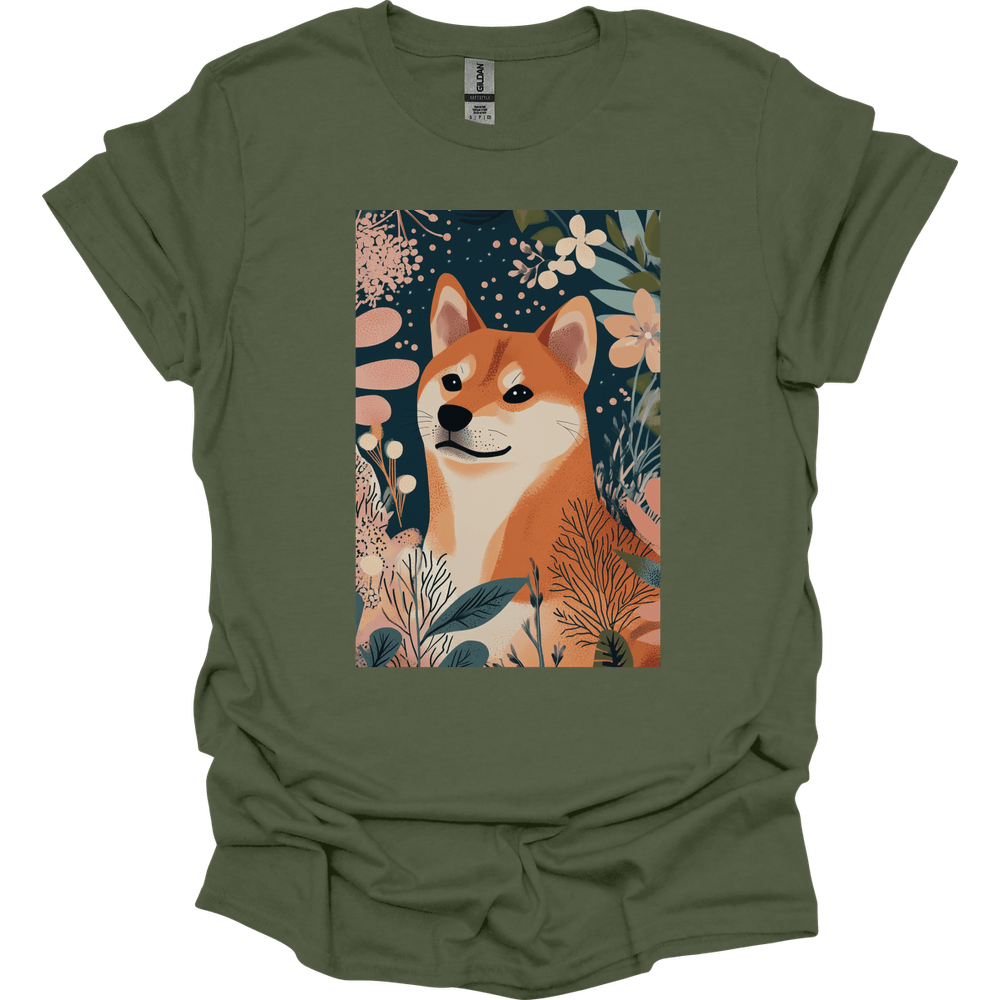 Shiba Inu - Boho Dog T-Shirt - Military Green