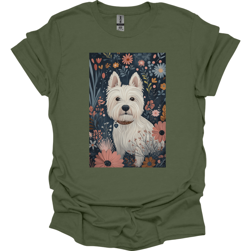 West Highland White Terrier - Boho Dog T-Shirt - Military Green