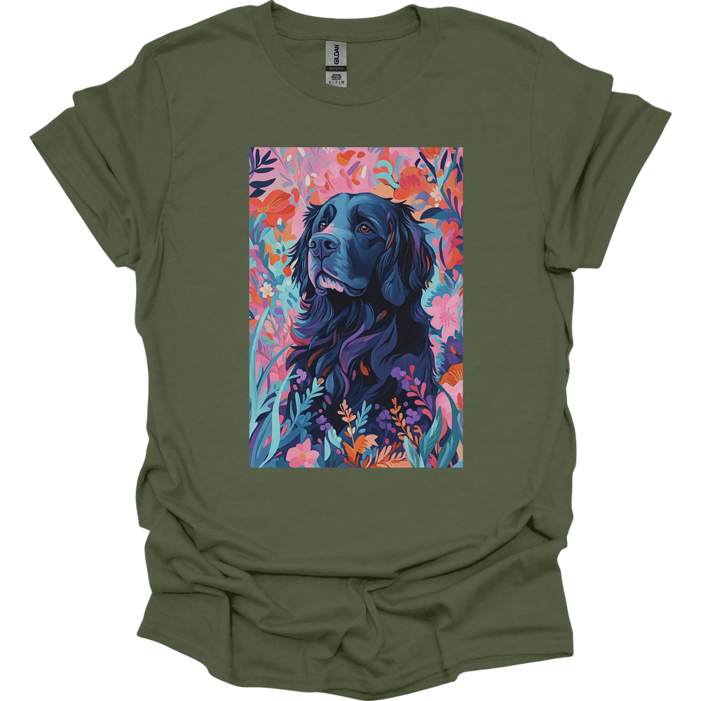 Newfoundland - Boho Dog T-Shirt - Military Green