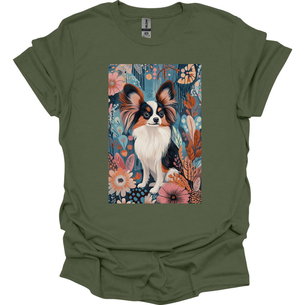Papillon - Boho Dog T-Shirt - Military Green