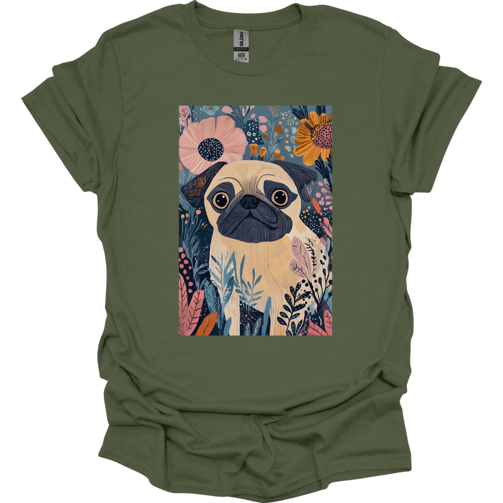 Pug - Boho Dog T-Shirt - Military Green