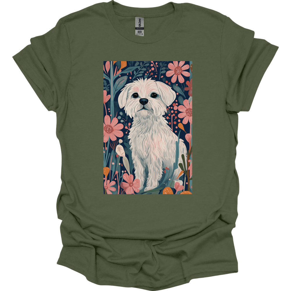 Maltese - Boho Dog T-Shirt - Military Green