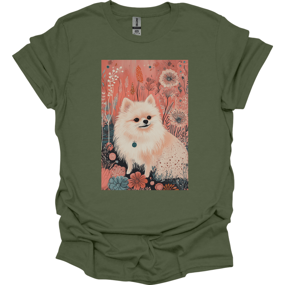 Pomeranian - Boho Dog T-Shirt - Military Green